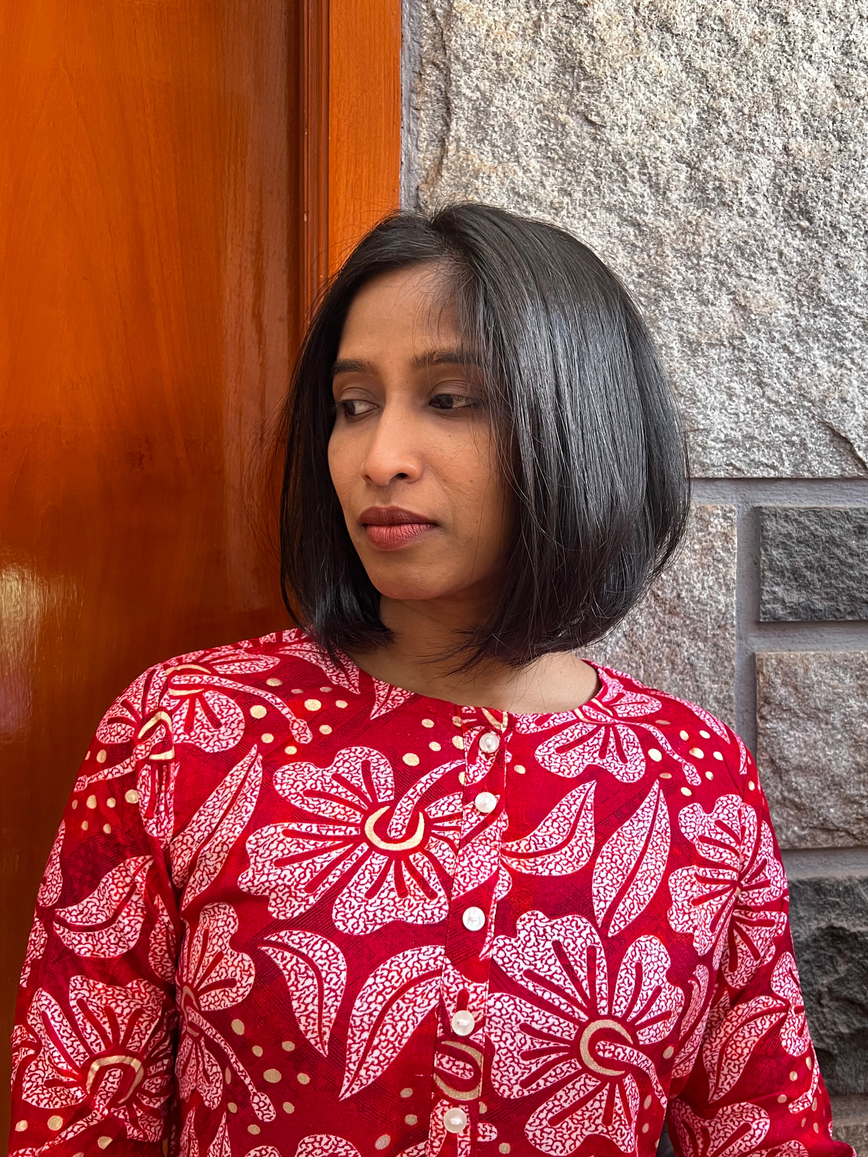 Red Floral Printed Rayon Long Kurti