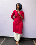 Solid Red with Butta Design Rayon Straight Kurti