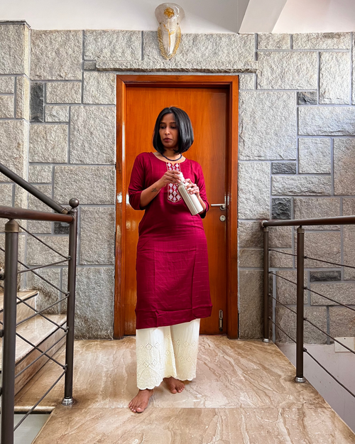 Maroon Rayon Kurti with Embroidered Neck Detail