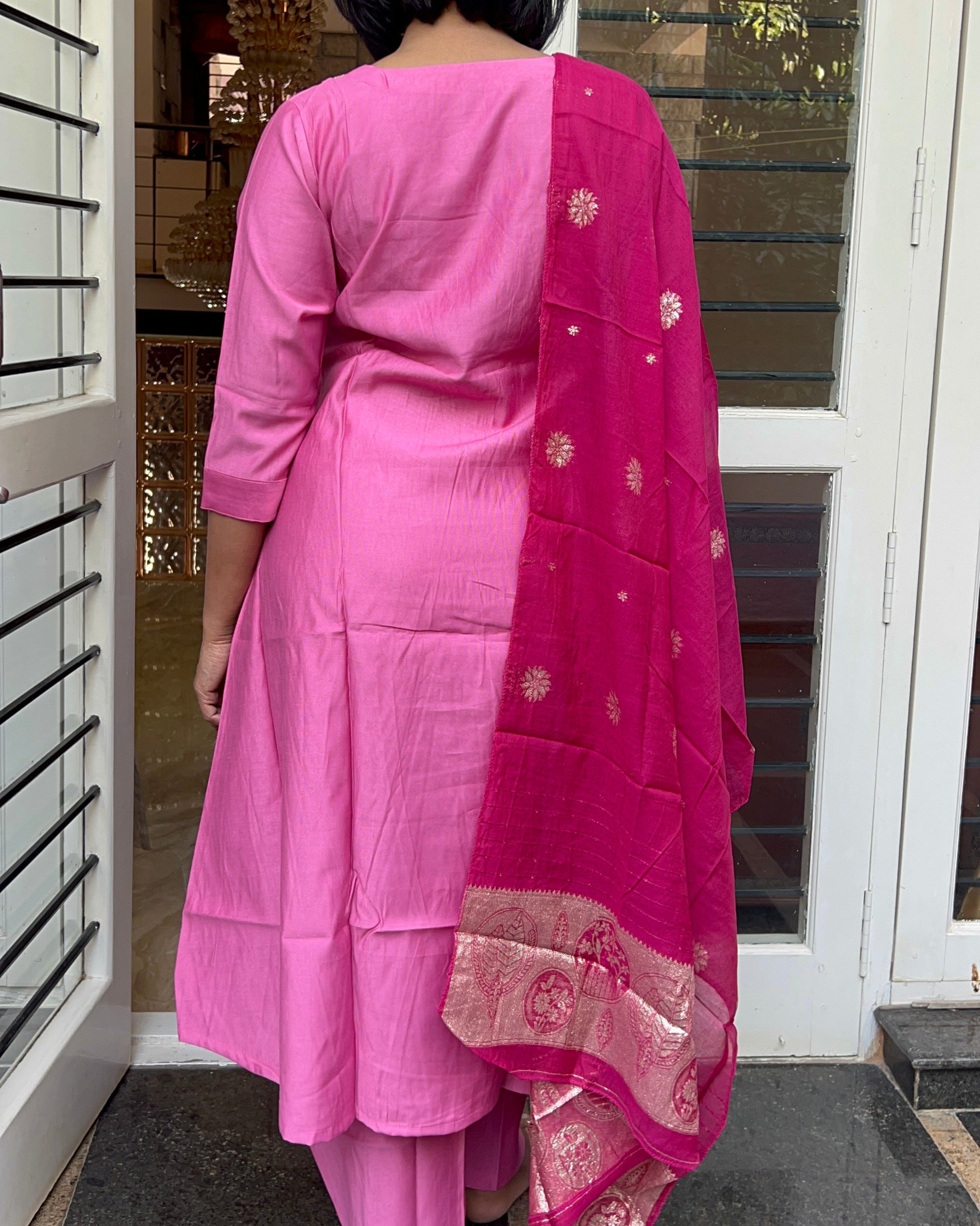 Fuchsia Pink Embroidered Kurta Set with Dupatta – 3 Piece Ethnic Set